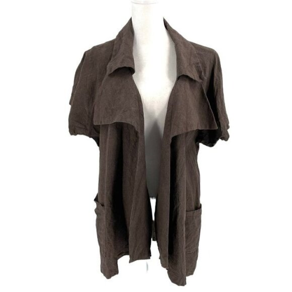 *Chalet 100% Linen Open-Front Jacket Topper Pockets Lagenlook Brown size 1X - Picture 1 of 7